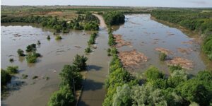 Правий берег Херсонської області після підриву Каховської ГЕС — він менше постраждав від повені, ніж окупований росіянами лівий берег Дніпра (Фото:МОСТ)