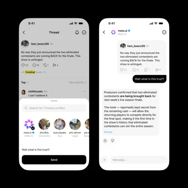 Meta продовжує тестувати присутність Meta AI у публічних стрічках Threads