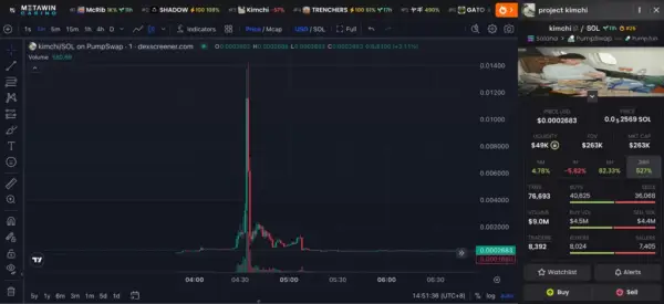 KIMCHI різко впав на 95% після видалення допису співзасновника